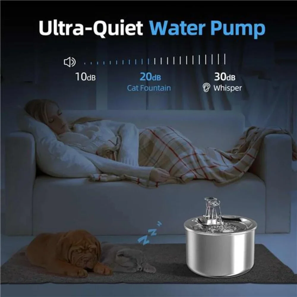 Cat Water Fountain, Stainless Steel Inside Ultra-Quiet Pump, 2L/67oz Automatic